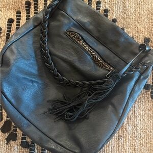 Anthropology Antik Kraft Black Hobo Bag with Braided Strap
